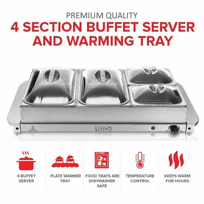 £29.99 • Buy 4 Section Electric Food Warmer Buffet Server Temperature Hot Plate Tray Cooking 