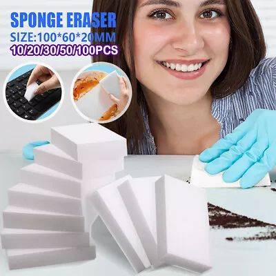 10-100PCS White Sponge Wipe Eraser Melamine Home Kitchen Cookware Foam Cleaning • $4.39
