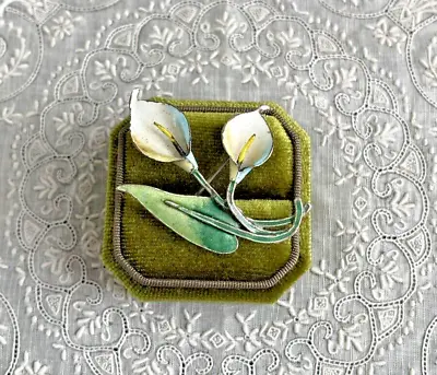 Vintage Zarah Lily Flower Enamel 925 Sterling Silver Brooch Pin • $35