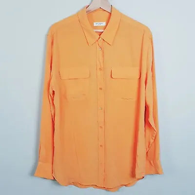 [ EQUIPMENT FEMME ] Womens Orange Washed Silk Shirt Top | Size L Or AU 14 • $195