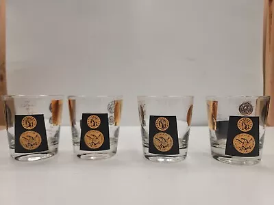 4 Pc Cera MCM Vintage Barware Black & Gold Coin Whiskey ~ Old Fashion Glasses • $18.99