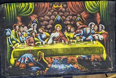 Vintage Last Supper Religious Black Velvet Painting Art Signed Unframed • $85