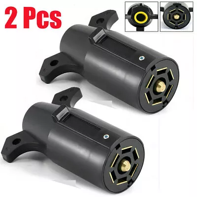 Pair 7 Way Round RV Style Trailer Light Plug Connector Replacement End Blade Qhe • $10.99