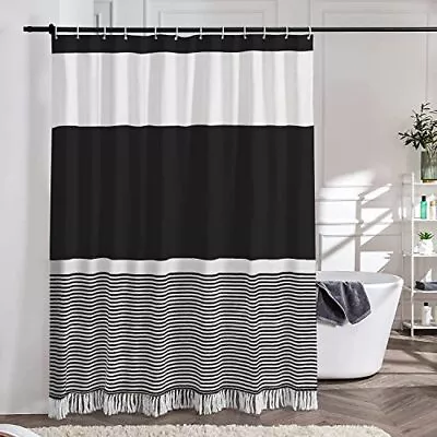 $16.14 • Buy Seasonwood Black And White Shower Curtain Set Fabric Striped Shower Curtain With