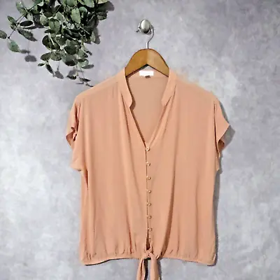Anthropologie Mime Top Womens Large Orange Button Up  Short Sleeve Blouse Casual • $21.49