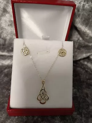 9ct - Gold Celtic Pendant & Chain 16  Ear Rings Set. Lovely Intricate Celtic... • £69