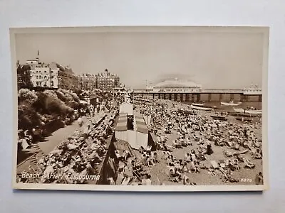 Eastbourne Postcard C1945 Real Photo Beach Pier Promenade Changing Tents Sussex • £5.95