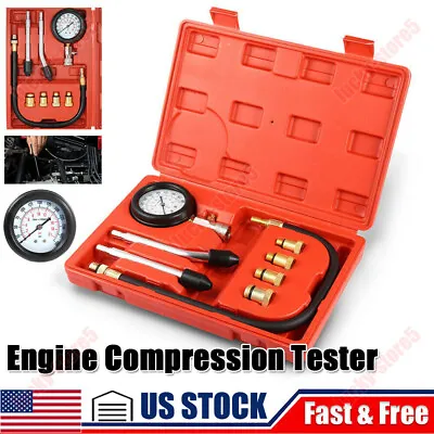 8PCS Petrol Engine Cylinder Compression Tester Kit Gauge Tool Automotive W/ Case • $17.99