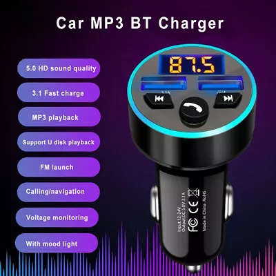 USB Car Fast Charger Adapter Car Wireless Bluetooth FM Transmitter MP3 Player • £3.79