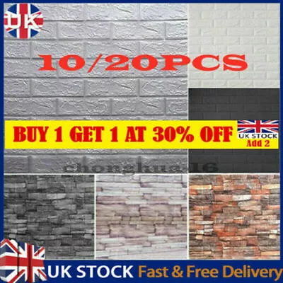 £16.99 • Buy 20PCS 70X77CM 3D Tile Brick Wall Sticker Self Adhesive Waterproof Bin Wallpaper