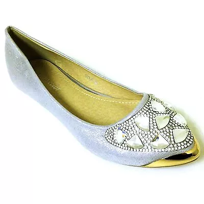 Women's Ballet Flats Shimmer Slip On Pointed Toe Rhinestone Casual Shoes Sizes • $15.29