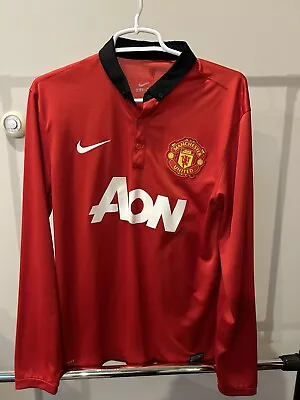 Manchester United 2013/2014 Aon Nike Soccer Jersey L/S Medium Authentic EUC • $59