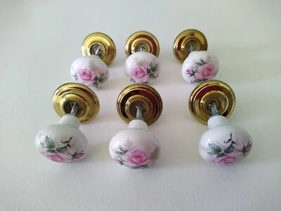 £6.50 • Buy Floral Ceramic Pink Door Knobs X 6 Used
