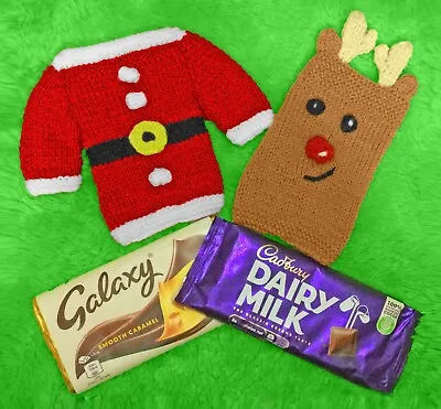 £2.99 • Buy KNITTING PATTERN - Christmas Santa Jacket And Reindeer Chocolate Bar Cover 16 Cm