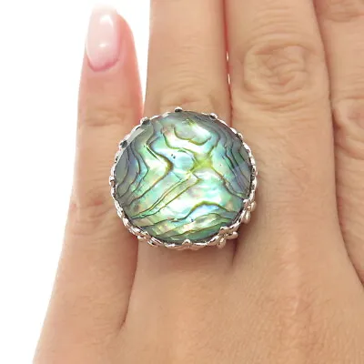 925 Sterling Silver Real Doublet Abalone Shell Floral Wide Ring Size 6.25 • $94.95