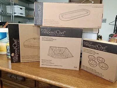 Lot Of 4 Pampered Chef Bamboo Items New  Cheese Board Bowls   Cracker Tray • $19.99