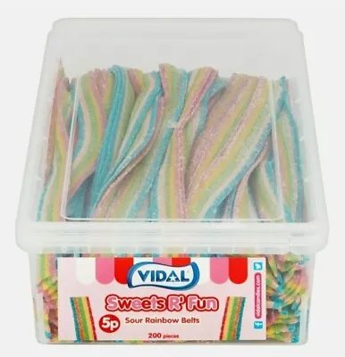 Vidal Sour Rainbow Strips Belts Retro Candy 1.3KG Party Tub - Fast & Free Post • £14.99