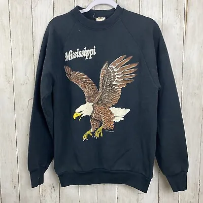 Vintage 1989 Mississippi Bald Eagle Black Sweatshirt Fruit Of The Loom Large • $34.95