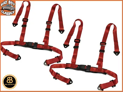 Pair Racing Bucket Car Seat Belt Harnesses 4 Point RED Centre Buckle 2  Straps  • £39.95