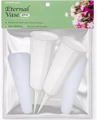 Memorial Floral Vases With Foam Included - (White 2 Pack) | Outdoor In Groun... • $27.02