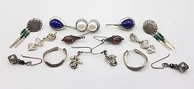 Lot Of 8 925 Silver Drop Earrings Lapis Amber Malachite Pearl Glass • $13.50