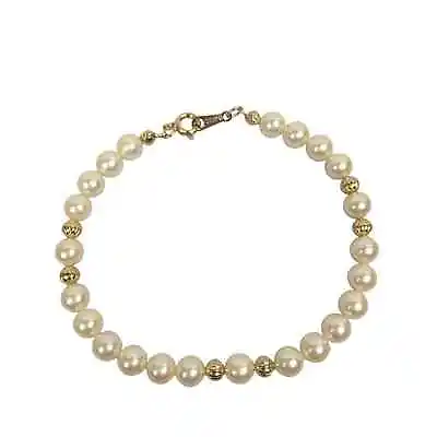 Vintage Avon Faux Pearl And Gold Tone Beaded Bracelet Delicate Dainty • $14.75