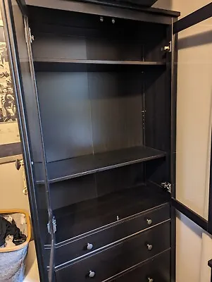 IKEA Hemnes Glass Door Cabinet With 3 Drawers Black - Brown • $200