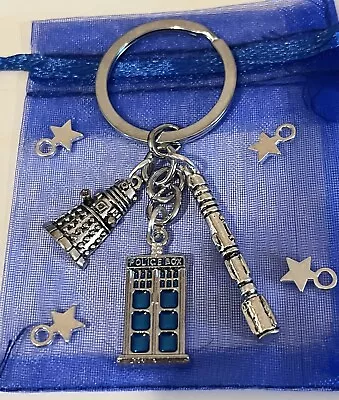 DR DOCTOR WHO TARDIS Police Box DALEK Sonic Screwdriver Charm KEYCHAIN KEYRING • £6