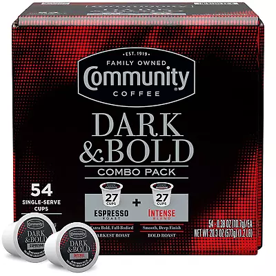 Community Coffee Dark & Bold Variety 54 Count Coffee Pods Extra Dark Roast Comp • $23.95