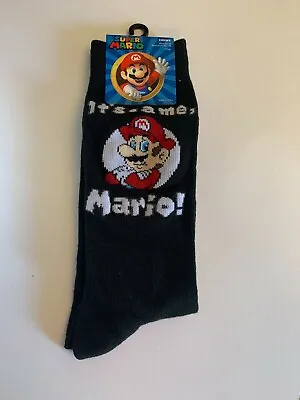 Super Mario Nintendo Black Pair Of Crews Socks Size 10~13 • $5.80