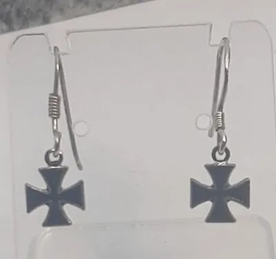 Vintage Sterling Silver Maltese Cross  Drop Earrings   • $8