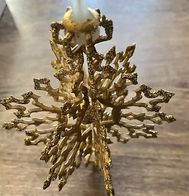 Vintage Gold Snowflake Ball Ornament Glitter Foldable Plastic Painted 8” Read • $9.99