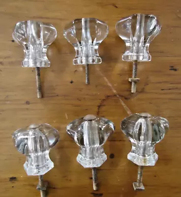 6 Antique 6-Point Clear Glass Drawer Or Cabinet Knobs With Hardware • $18