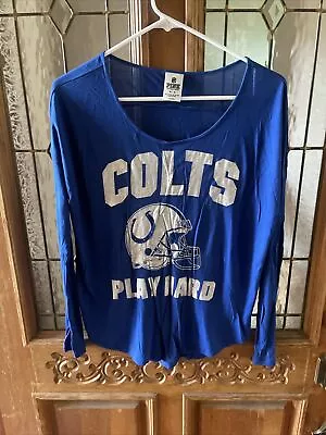 Victoria Secret Indianapolis Colts Play Hard Blue Shirt Size Medium Long Sleeve • $4