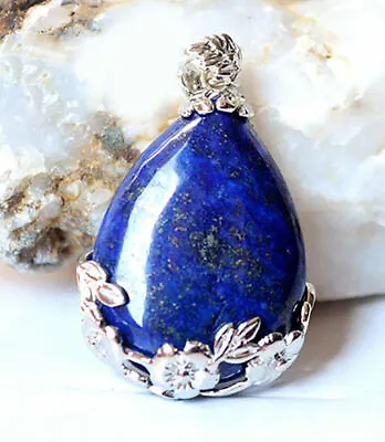 Vintage Natural Blue Lapis Lazuli Gemstone 925 Silver Plated Jewelry Pendant • $3.99