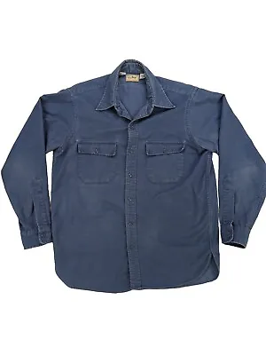 $19.90 • Buy Vintage LL Bean Shirt Mens 16  Button Up Blue Chamois Made In USA Outdoor