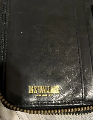 MZ WALLACE 8” Long Wallet Black Leather 2 Zip Compartments + Coin Zip Preowned • $57.20