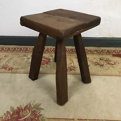 Antique Oak Rustic French Milking Stool Old Fireside Stool Primitive • £55