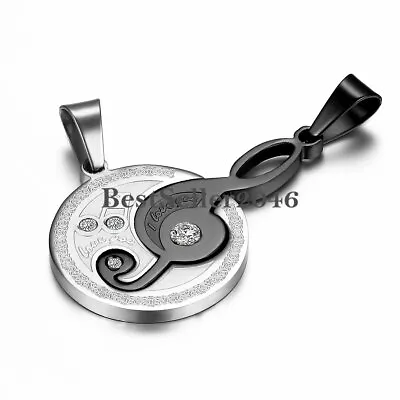 His & Hers I Love You G Clef Music Note Stainless Steel Pendant Necklace 2pc Set • $9.99