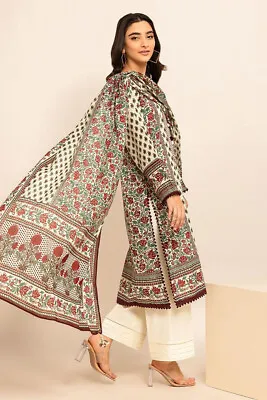 Khaadi Original Designer Spring 2024 Unstitched Suit Printed Lawn Fabric - Beige • £39.99