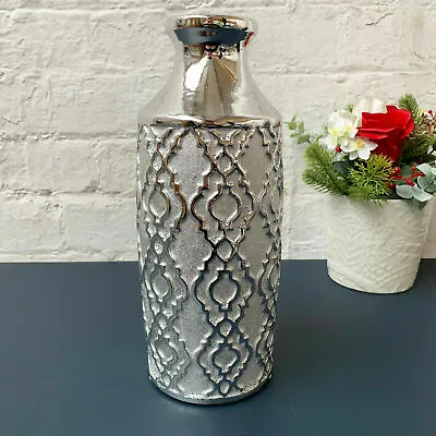£18.99 • Buy Paisley Ceramic Vase 30cm Silver Decorative Display Wedding Table Flower Holder