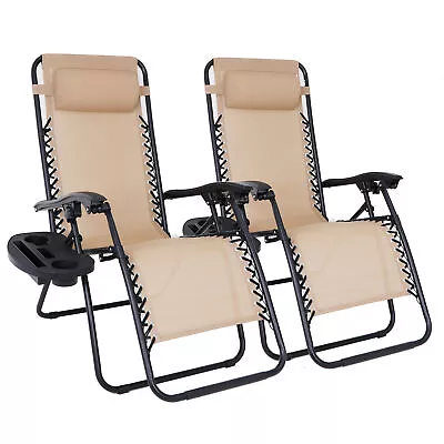 Set Of 2 Zero Gravity Chairs Folding Patio Recline Garden Beach Deck Tray Lounge • $73.58