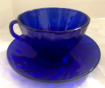 Vintage Vereco France Cobalt Blue Glass Coffee Cup & Saucer Set • $12.99
