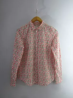 J. By J Crew Womens M Pink Red Cherries Floral LS Cotton Shirt Peter Pan Collar • $37.39