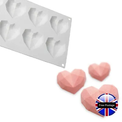 3D Love Heart Shaped Silicone Bakeware Mould Chocolate Ice Jelly Baking DIY Mold • £3.33