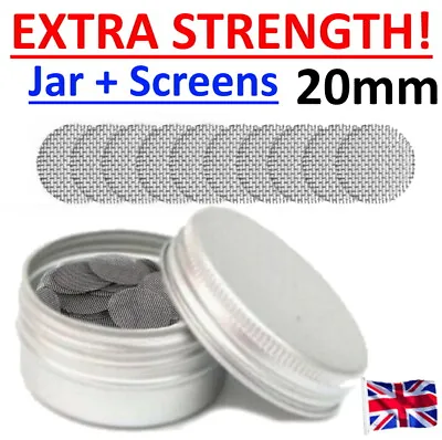 Tin 100 EXTRA STRONG Steel Pipe Screen Filter Gauze Metal Bong Shisha Case 20mm • £10