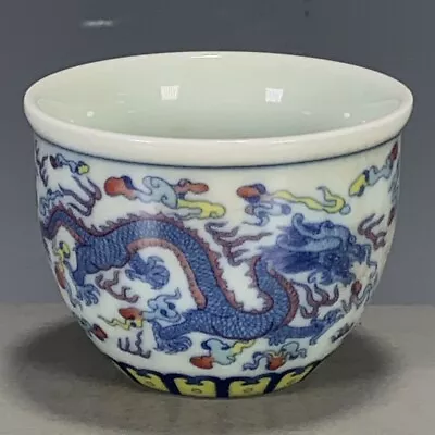 Chinese Ming Chenghua Blue & White Doucai Porcelain Dragon Phoenix Teacup 3.15  • $20.99