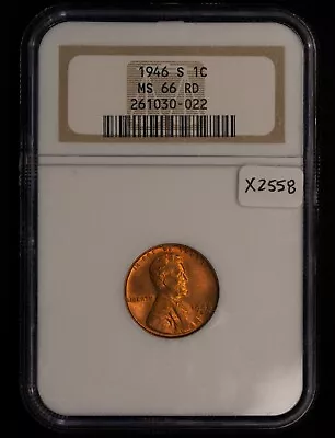 1946-S Sans Serif 1c Lincoln Wheat Small Cent - NGC MS 66 RD - Red - SKU-X2558 • $29