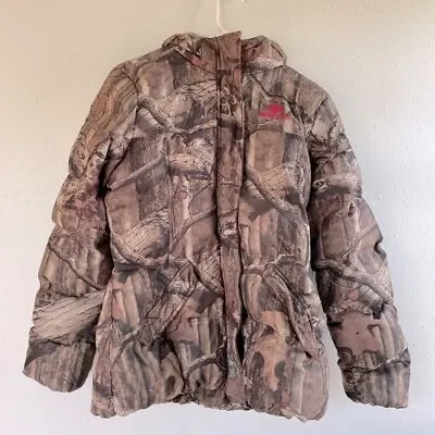 Mossy Oak Jacket Womans Large Break Up Infinity Camo Hooded Hunting Puffer Coat • $37.40