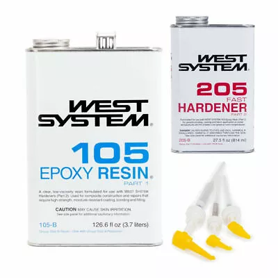$198.81 • Buy West System 105-B Epoxy Resin Gal 205-b Fast Epoxy Qt Hardener Mini Pump Set